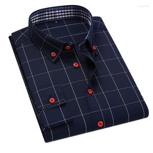 Casual shirts voor heren Mode Knop Down Down Heren Plaid Cotton Mens Dress Male Lange Mouw Slim Fit Business Floral Man Shirt plus 5xl