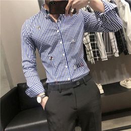 Casual shirts voor heren mode knop gesplitst borduurwerkrooster asymmetrisch shirt herenkleding 2023 herfst oversized tops Koreaans