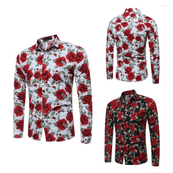 Camisas informales para hombre, camisa abotonada a la moda, estampado personalizado, flor de hombre