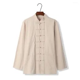 Camisas casuales para hombres Moda Estilo chino Tradicional Tai Chi Abrigo Tang Traje Uniforme Botón Sólido Cuello Camisa Ropa para