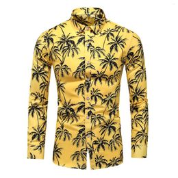 Camisas casuales para hombres Moda Coco Árbol Impresión Camisa Hombres Otoño Primavera Talla grande Manga larga Playa Masculina Club nocturno hawaiano 6XL 7XL