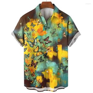 Chemises décontractées pour hommes Fashion Colorful papillon 3D Impression Hawaiian Chemise hommes Men Summer Street Street Tops Party Party Vêtements