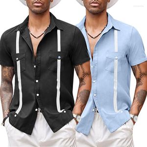 Chemises décontractées pour hommes Mode Cubain Camp Col Guayabera Chemise Été À Manches Courtes Patchwork Style Mexicain Des Caraïbes Plage Chemise Homme