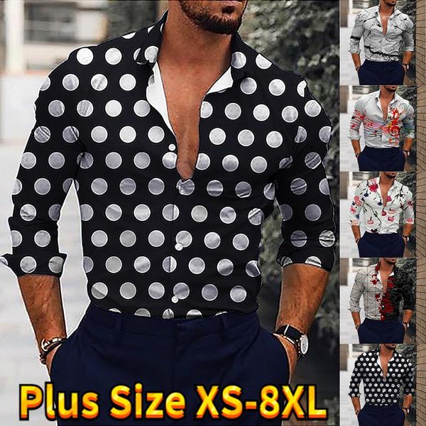 Chemises décontractées pour hommes Chemise quotidienne à la mode Personnalisée Imprimé Boutonné à manches longues Design classique Coupe ajustée XS-8XL