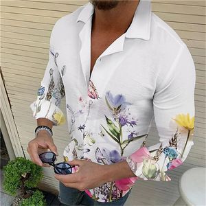 Chemises décontractées pour hommes Mode Floral Coton Élastique Chemise à revers Festival Outdoor Street Bleu Violet Bouton Top Plus Taille 2023 230201