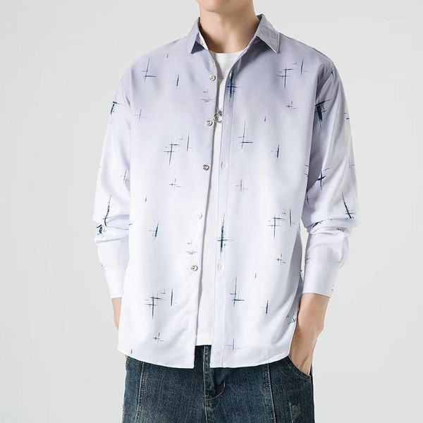 Camisas casuales para hombres Moda gradiente manga larga vestido de lujo camisa otoño hombre estilo coreano vintage estampado hawaiano camisas de hombre