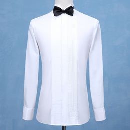 Camisas casuais masculinas moda noivo smoking homem padrinho branco preto ocasião formal gola ponta de asa 230306