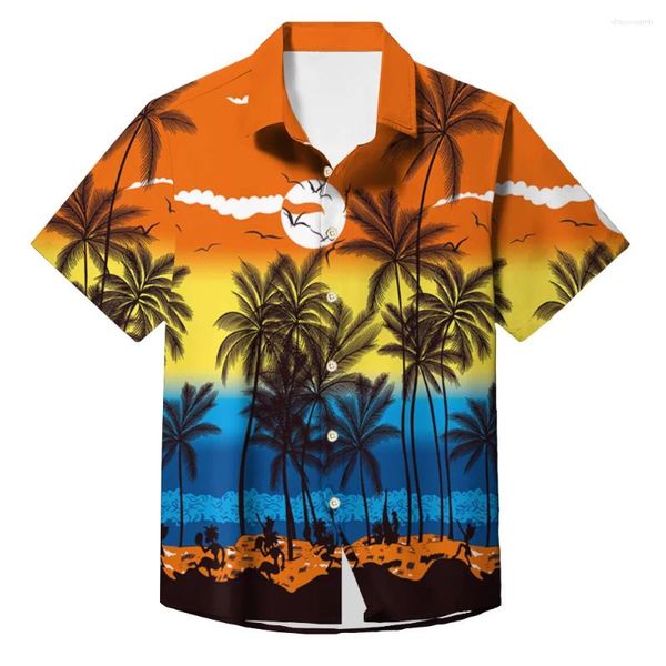 Chemises décontractées pour hommes Fashion Hawaiian 3D Impression de noix de coco de coco-camère