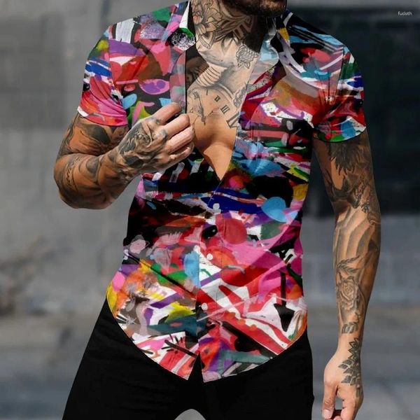 Camisas casuales para hombres Moda hawaiana para hombres Patrón de pintura al óleo Camisa Impresión 3D Acogedor Manga corta Tops Playa Ropa de gran tamaño
