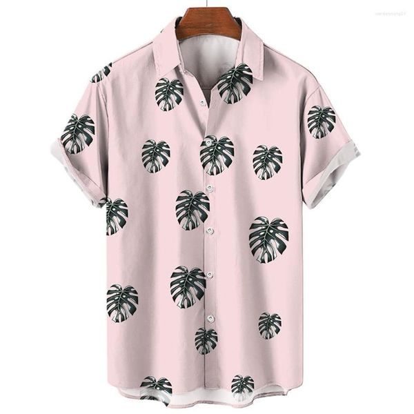 Camisas informales para hombre, camisa Original hawaiana a la moda para hombre, blusa holgada con estampado de hojas de verano para hombre, blusas de gran tamaño para hombre, Camisas