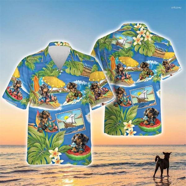 Chemises décontractées pour hommes Fashion Hawaiian Poodle 3d imprimé pour hommes vêtements drôle Aloha Beach Shirt Dogs Pet Graphic Courte Log Lovers de chien Tops