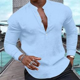 Chemises décontractées pour hommes Mode Henry Solide Demi-ouvert Bouton Col debout Muscle Street Top S-3XL