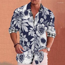 Chemises décontractées pour hommes Mode Fleurs et crânes à manches longues Imprimés Tops à simple boutonnage Street Clothing Design S-6XL Summer 2023