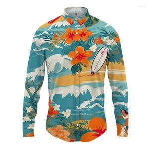 Chemises décontractées pour hommes Mode Chemise à manches longues Haute qualité Tendance Seaside3D Imprimé Vacances