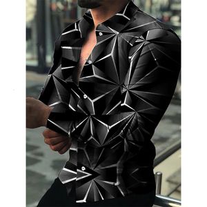 Casual shirts voor heren mode luxe luxe met één borsten driehoek diamanten print lange mouw top prom Cardigan shirt s6xl 230209