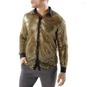 Casual overhemden voor heren Mode Man Glinsterende pailletten Feestdans en blouses Retro jaren 70 Disco Nachtclub Prestatieoverhemd Tops voor herenkleding