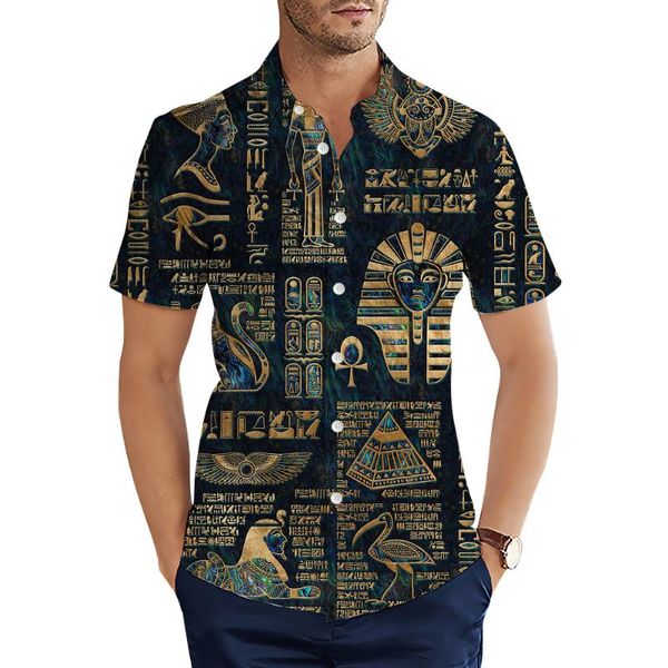 Chemises décontractées pour hommes Mode Hommes Egypte ancienne Pharaon Modèle 3D Chemise imprimée Été À manches courtes pour hommes Vêtements pour hommes