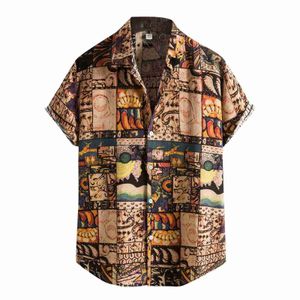 Chemises décontractées pour hommes Fashion Men de chemise ethnique à manches courtes Impression du chemisier Hawaiian Camis Town-Down One Button Wild Top 240416