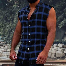 Camisas casuales para hombres Camisa de moda para hombres Cómodo chaleco sin mangas Camisetas sin mangas de verano Diseño de rejilla Ropa de viaje de poliéster