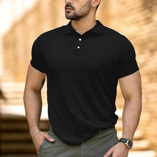 Camisas casuales para hombres Moda Hombres Camiseta Camiseta Blusa Negocios Cuello en V Botón Arriba Comodidad L-3XL L-XXXL Camisa de poliéster de talla grande