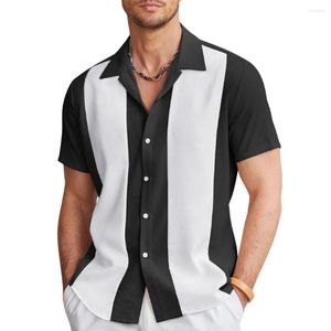 Hommes chemises décontractées mode hommes Vintage Bowling chemise hawaïenne à manches courtes boutonné en vrac coton Oxford rayé vêtements