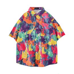 Casual shirts voor heren modeheren kleurrijke tie kleurstof knopen shirt zomer nieuwe Hawaiiaanse strand shirts heren losse korte mouw chemise Hawaiienne Homme Z0224