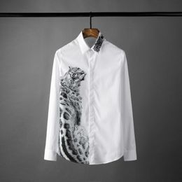 Casual shirts voor heren mode heren luxe chetak bedrukt shirt met lange mouwen hoofde kwaliteit slanke fit camisa masculina 4xl