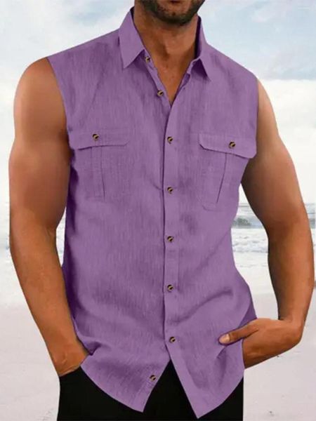 Chemises décontractées pour hommes Fashion Minimaliste Couleur de couleur Polo Collit sans manche