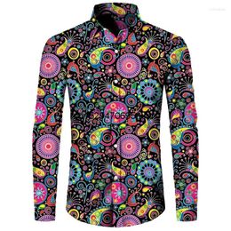 Casual overhemden voor heren Mode Paisley Bloemenprint Vintagestijl Revers Knoopsluiting Lange mouwen Tops Hiphop Heren/Dames Feest Clubwear
