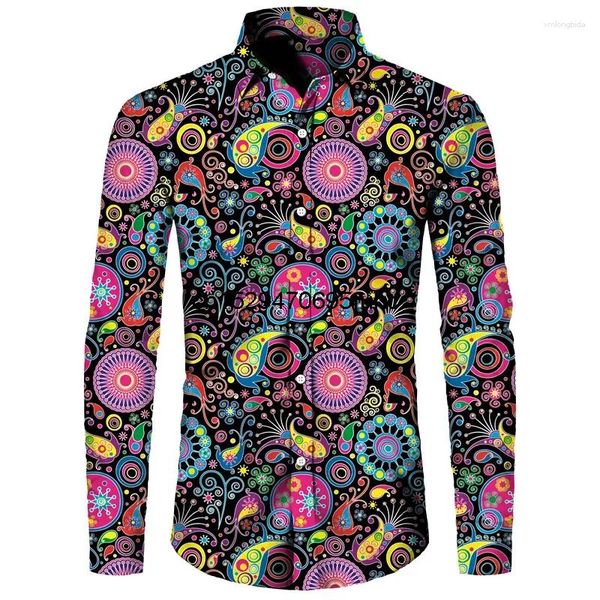 Camisas casuales para hombres Moda Paisley Estampado floral Estilo vintage Solapa con botones Tops de manga larga Hip Hop Hombres / Mujeres Fiesta Clubwear