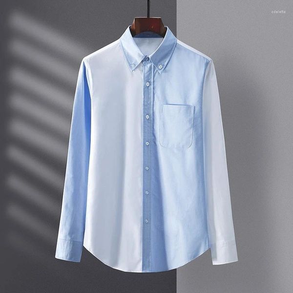 Chemises décontractées pour hommes Fashion Patchwork Shirt Cotton Business High Quality Men Homme Blouse Korean Oxford Reprod Design Slim Tops Drop