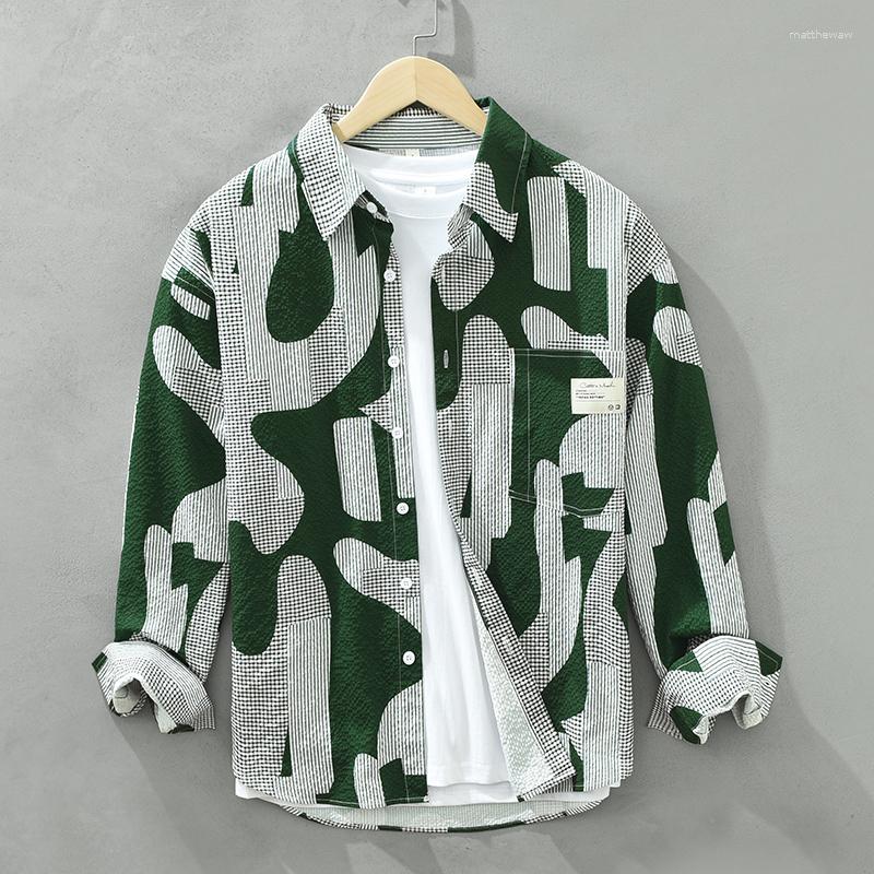Herren -Casual -Shirts Modedrucken Polyester Spring- und Herbst -Langarm -Shirt