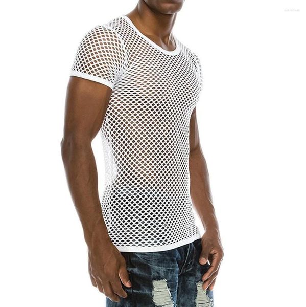 Chemises décontractées pour hommes Mode Pull Top Shirt Mesh Manches Blouses d'été pour hommes Blouse courte Muscle