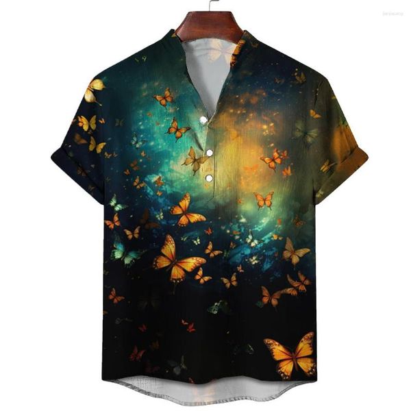 Chemises décontractées pour hommes Chemise de mode Impression 3d Papillon Motif Peinture en aérosol Été Cool Vêtements Rue Hip Hop 6xl Surdimensionné Lâche Confort