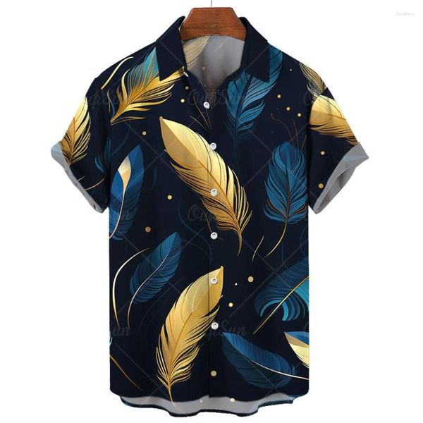 Camisas casuales para hombres Camisa de moda Camisetas gráficas Verano hawaiano para hombres Impresión de plumas 3D Mangas cortas Top Camisetas de gran tamaño