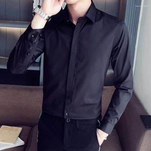 Casual shirts voor heren Fashion Shirt Heren Katoen Micro-Elastic Tip Collar Fit Business Long-mouwen lange mouw solide slanke man, dus