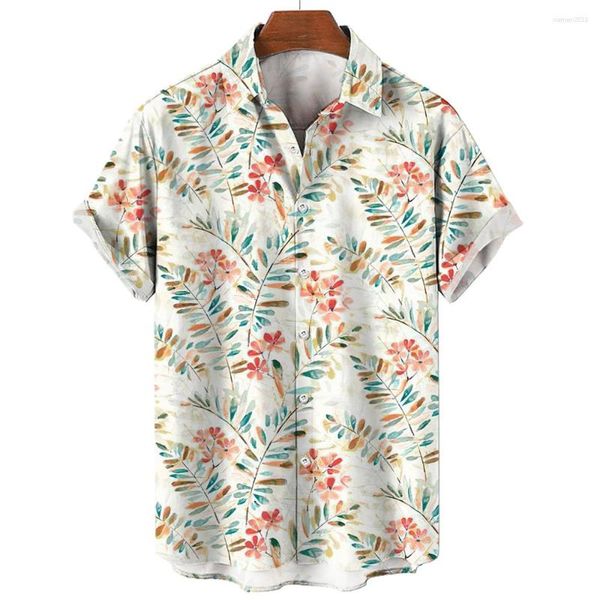 Chemises décontractées pour hommes Mode Simple Chemise hawaïenne pour hommes Col à manches courtes Vêtements T-shirt surdimensionné Harajuku Modèle Mâle Top