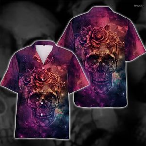 Casual shirts voor heren mode schedel grafische korte mouw voor mannen kleding hiphop mannelijke blouses grappig ontwerp skelet bloem revers blouse y2k