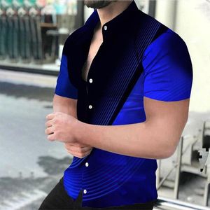 Camisas casuales para hombres Sociedad de moda Camisa para hombres Blusas con botones de solapa Azul Patrón 3D Impreso Manga corta Ropa para hombres Fiesta