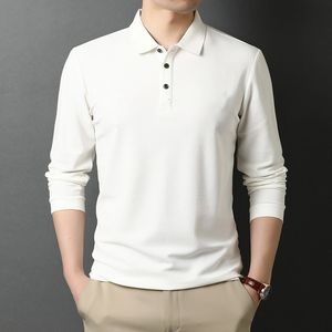 Casual shirts voor heren mode solide mannen polo shirt lange mouw veercasual tee witte kraag shirt Koreaanse stijl mannelijk poloshirt luxe kleding 230223