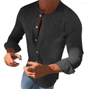 Chemises décontractées pour hommes Mode printemps automne sans col Vintage rétro à manches longues boutonné chemise cintrée hauts chemisier vêtements
