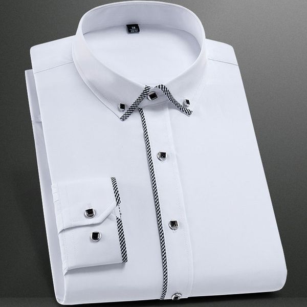 Hommes Chemises Décontractées Mode Col Montant À Manches Longues Slim Fit Doux Confortable Robe Sociale Hommes Fête De Mariage Mâle Smoking Blanc 230420