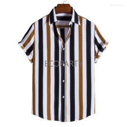 Camisas casuais masculinas moda listrada masculina verão manga curta étnica manga curta gola para baixo vintage homem camisa havaiana