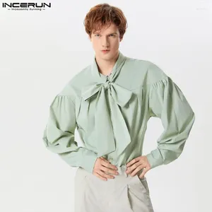 Chemises décontractées pour hommes Tops de mode de mode Incerun pour hommes Silhouette attachée Collier Bishop Male Blouse à manches longues masculines S-5XL