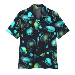 Chemises décontractées pour hommes mode Jellons d'été Hawaiian 3D Imprimé confortable avec bouton à manches courtes plage surdimensionnée