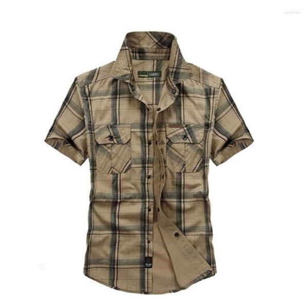 Hommes chemises décontractées mode été chemise à manches courtes à carreaux hommes coton militaire vêtements Cardigan grande taille M-5XL