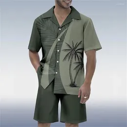 Herren-Freizeithemden, modisches Sommer-Kurzarm-Shirt und Shorts-Set, 2-teilig, Reversknopf, Streetwear-Outfit