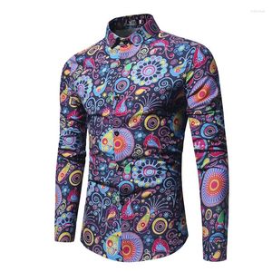 Casual shirts voor heren Fashion Trend Flower Shirt Men 2024 Spring printmerk Kleding Vlax Business Hawaiiaanse jurk met lange mouwen