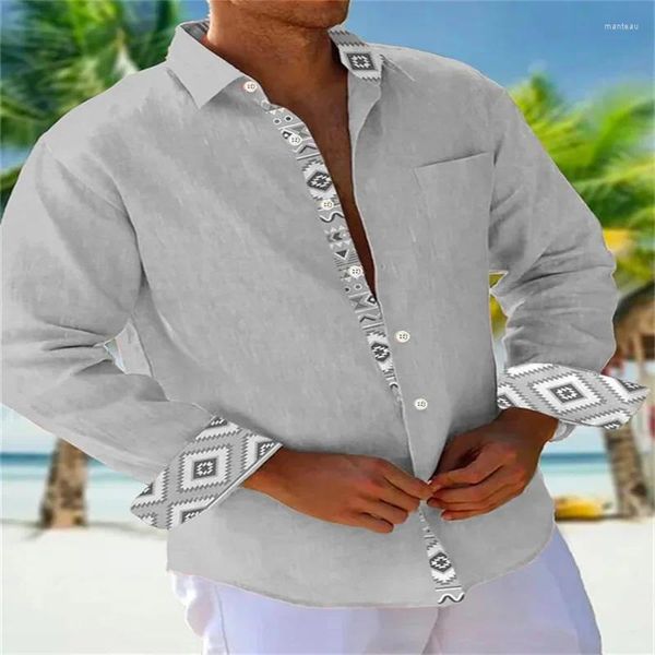 Chemises décontractées pour hommes à la mode et à l'extérieur couleur unie en couleur florale 3D motif de coussage chemise de poche à manches longues Button Street