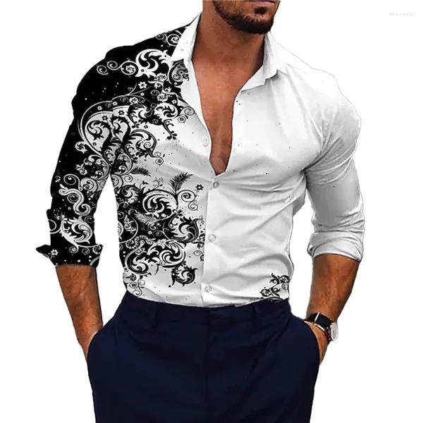 Camisas casuales para hombres Camisa de manga larga de moda Diseño barroco Vestido de fiesta sedoso con botones que complementa su estilo